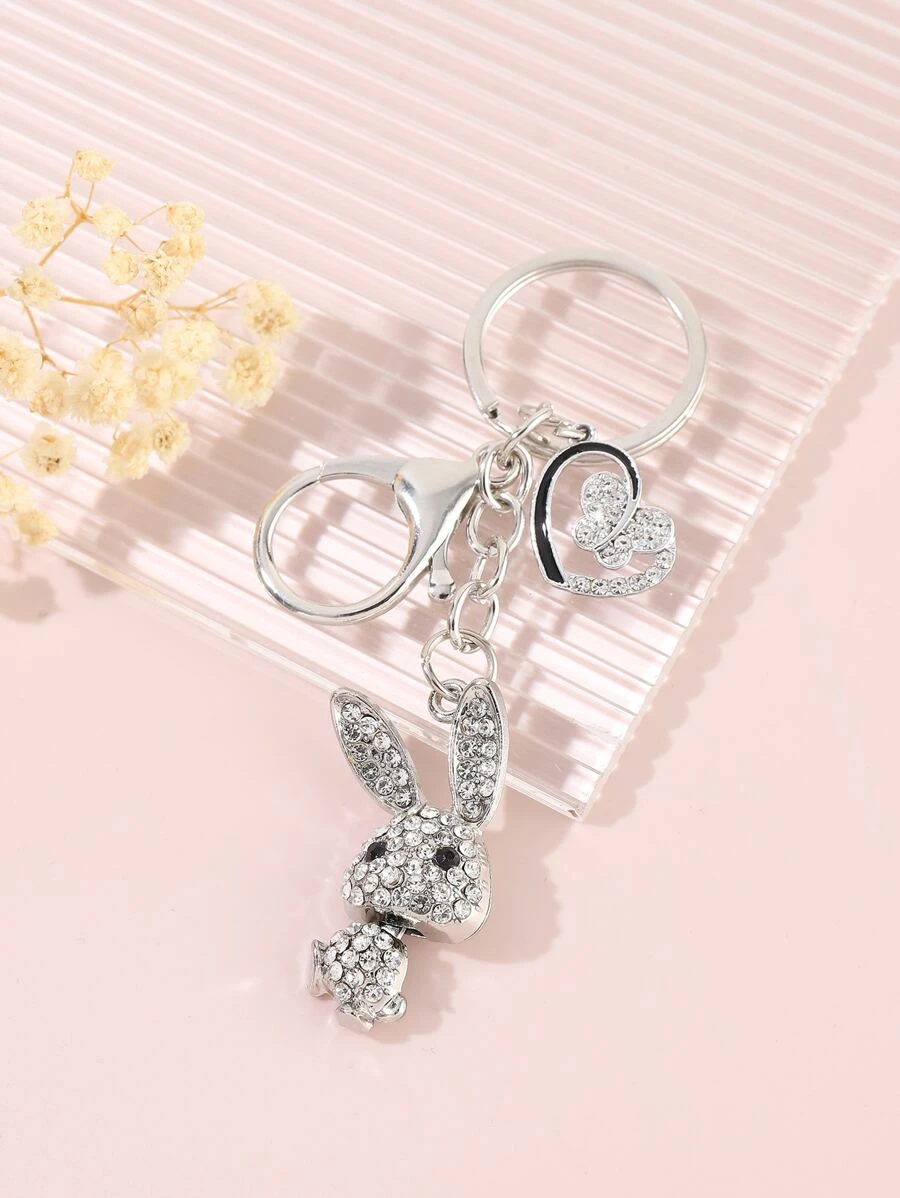 พวงกุญแจ พลอยเทียม การ์ตูน กระต่าย & จี้ หัวใจ  k-040