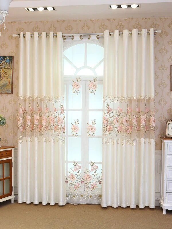 ผ้าม่าน ปัก ดอกไม้ รูกลวง เดี่ยว แผงเดียว   062