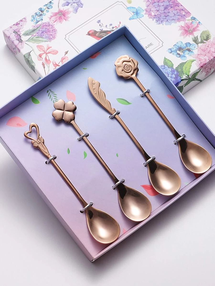 ช้อน หัวใจ & ตกแต่ง ดอกไม้ 4 ชิ้น hh-74