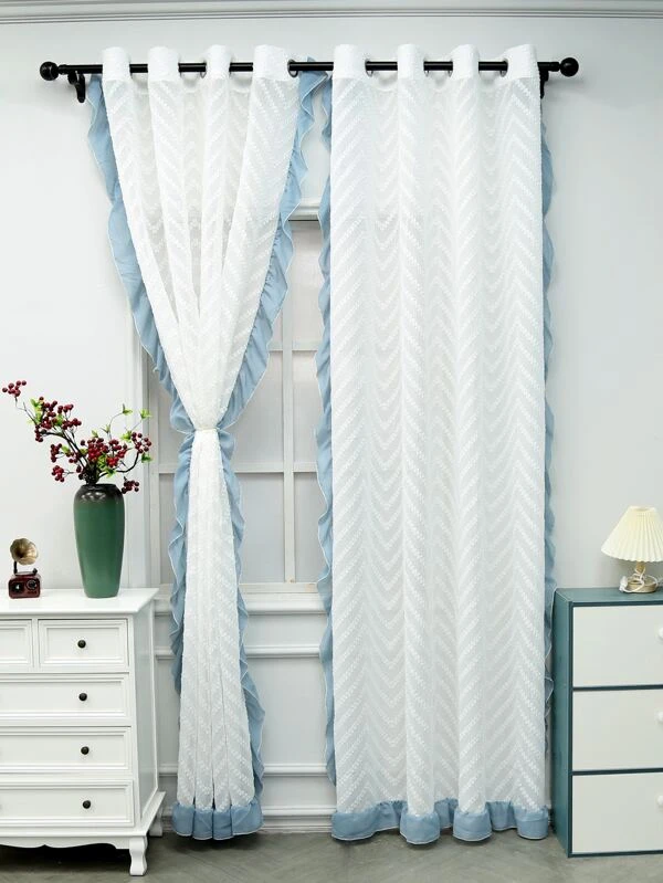 ผ้าม่าน 1 ชิ้น ขอบโค้ง ผ้าโปร่ง  ผ175