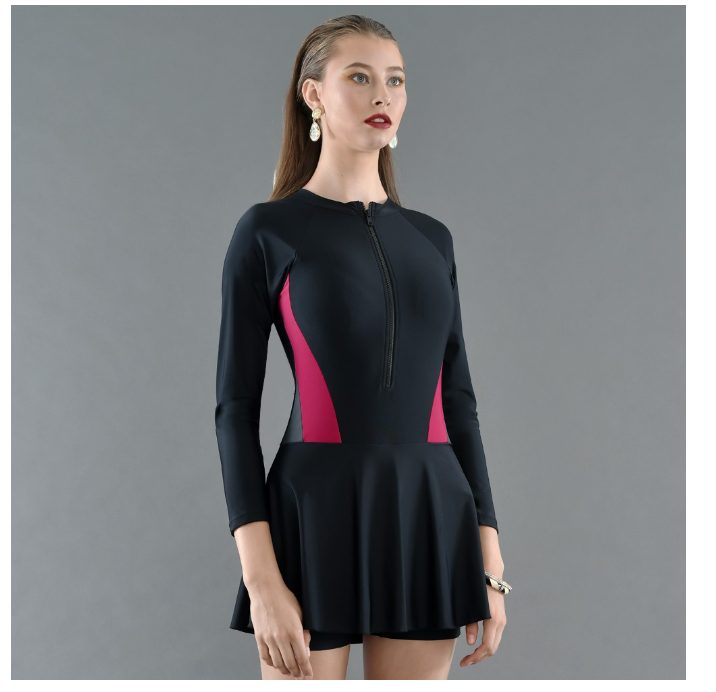 ก68#Grand Sport ชุดว่ายน้ำหญิง 1 ท่อน แบบเสื้อแขนยาว กางเกงกระโปรง รหัส : 342670