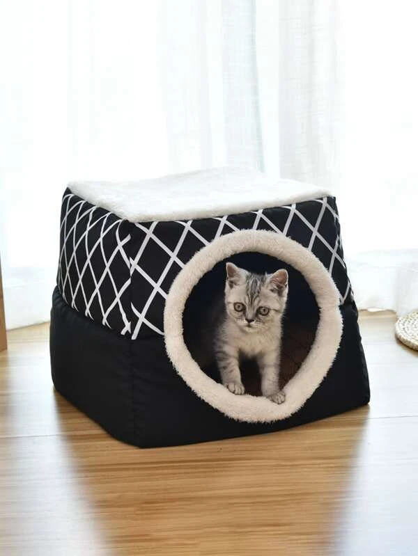 เตียง สัตว์เลี้ยง ลวดลาย เรขาคณิต ผ้าพลัช 1 ชิ้น  j-7