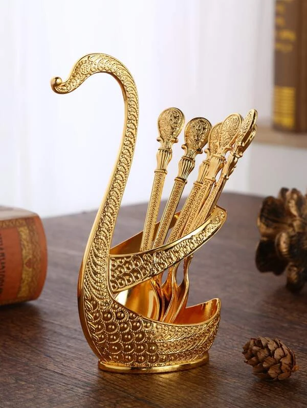 1 ชิ้น รูปทรงหงษ์ ฐาน & 6 คู่ ช้อน  ค-28