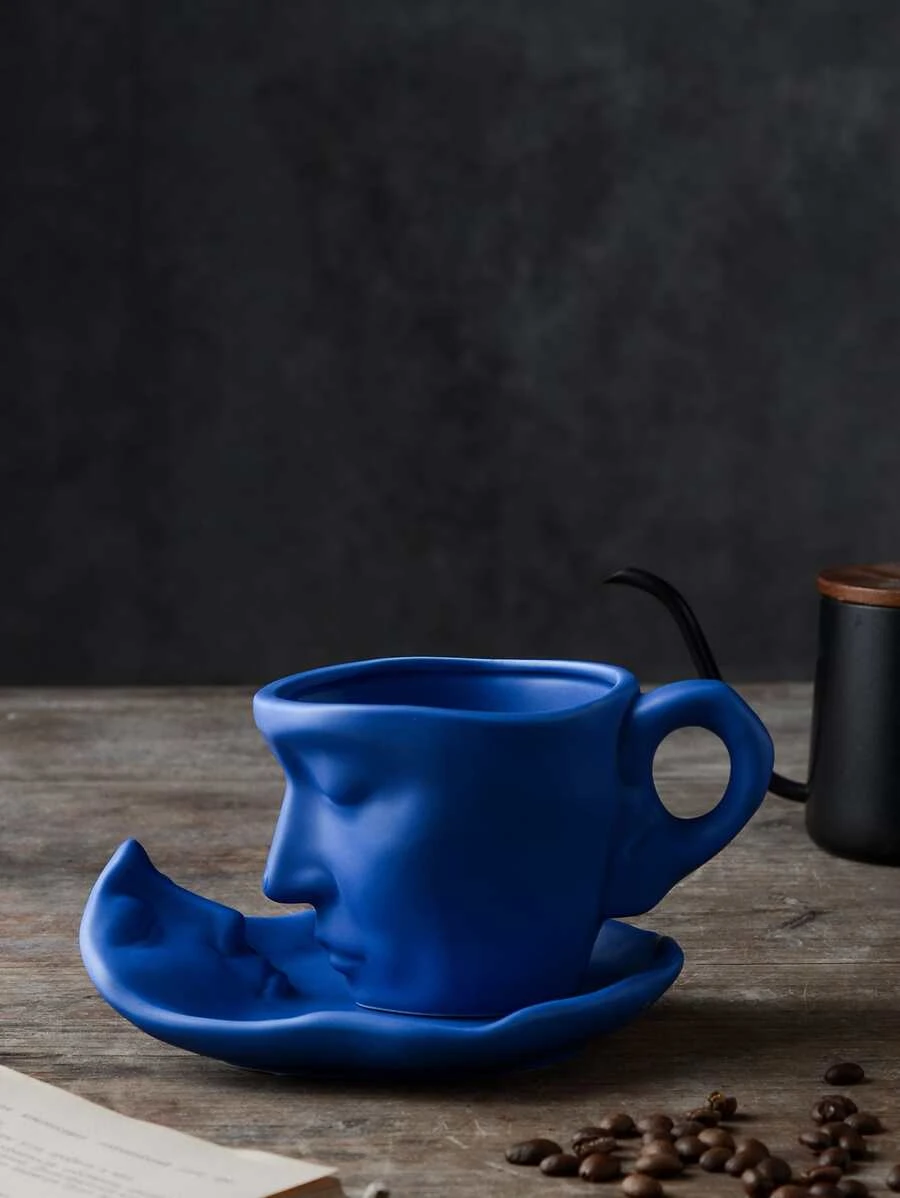 1 ชิ้น แก้วมัค & 1 ชิ้น สร้างสรรค์ ออกแบบ ฟิกเกอร์ แก้วมัคสำนักงาน & จานอาหารค่ำ สำหรับ ครัว  oo-134