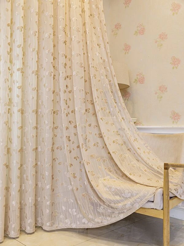 ผ้าม่านโปร่งบานเดี่ยว ผ้าแจ๊กการ์ด ใบไม้ 025