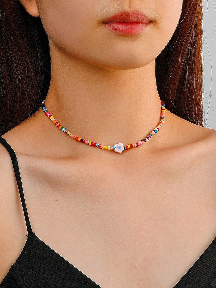 สร้อยคอลูกปัดประดับดอกไม้ kk-8