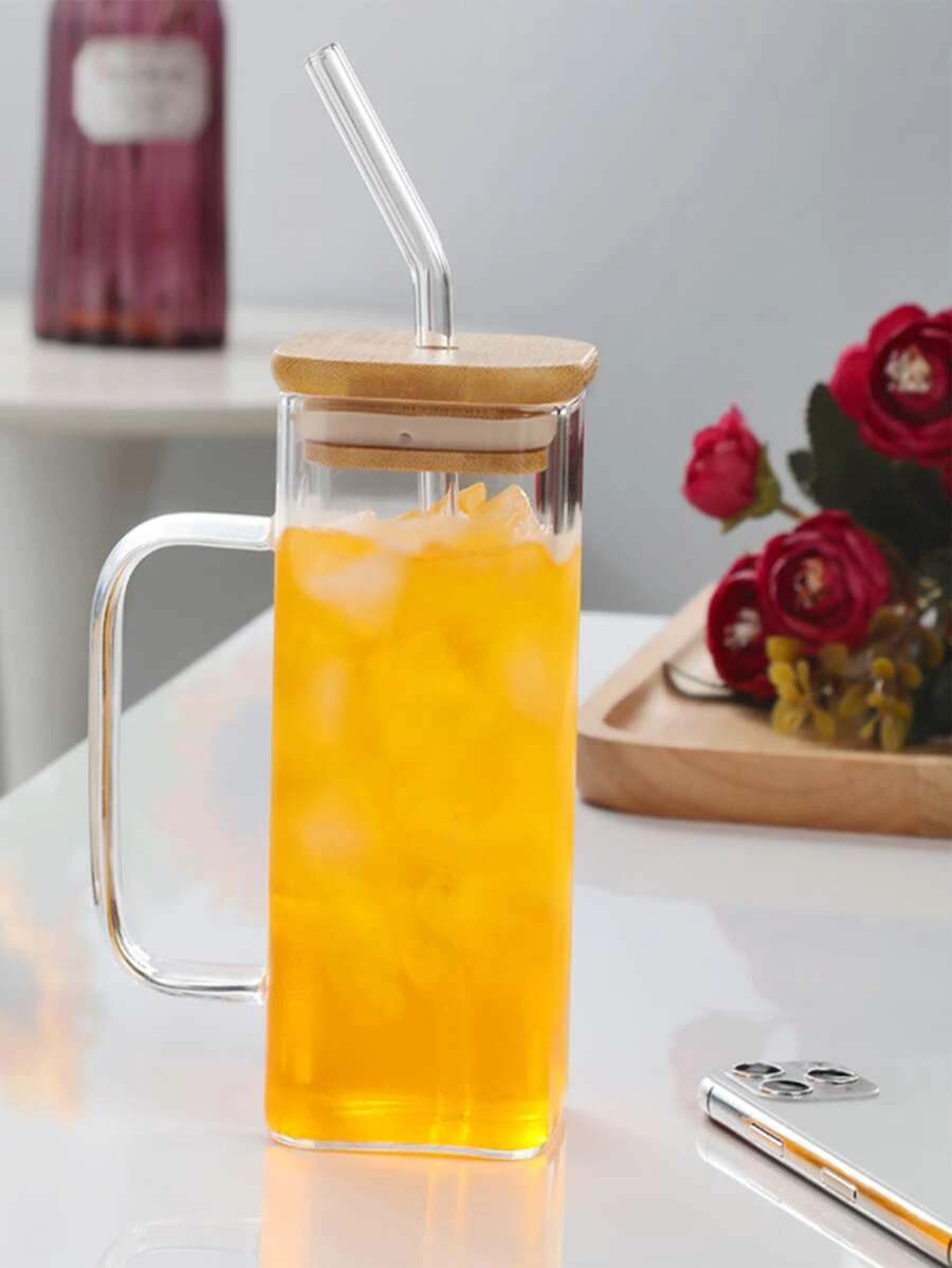 1 ชิ้น กระจก แก้วมัค พร้อม ฟาง & โปร่งใส แก้วมัคสำนักงาน  oo-180