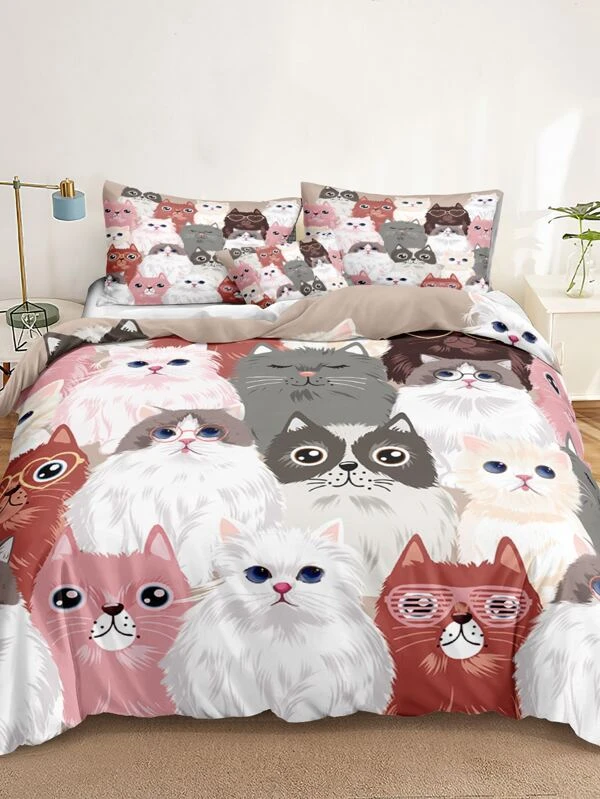 ชุดปลอกผ้านวม ไม่มีฟิลเลอร์ ลาย แมว  ค-35