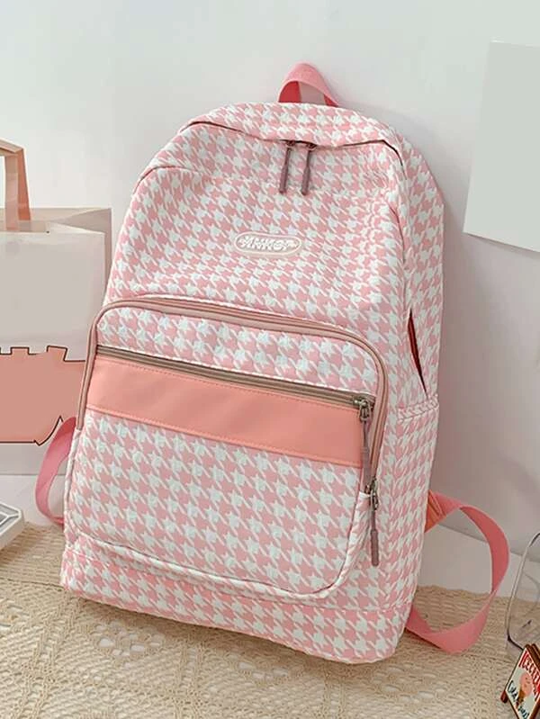 กระเป๋าเป้ คลาสสิค ลาย ฮาวด์สทูธ แพทช์ ตัวอักษร  ll-23