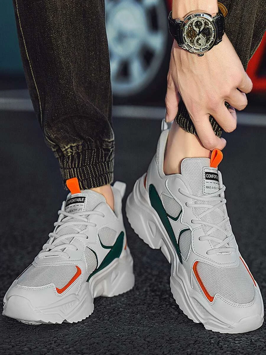 ผู้ชาย รองเท้าผ้าใบทรง Chunky บล็อคสี แพทช์ ตัวอักษร สายรัดหน้า m-28 z.39-46