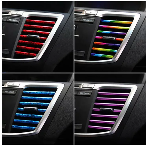 JN04-Car air outlet bright strip 10 ชิ้นอุปกรณ์เสริมในรถยนต์อัตโนมัติที่มีสีสันเครื่องปรับอากาศเต้าเสียบอากาศแถบตกแต่ง