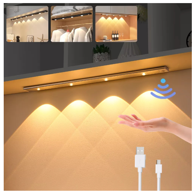 MW246-โคมไฟ LED ไร้สาย แบบบางพิเศษ 20 30 40 ซม. ชาร์จ USB สําหรับติดตู้เสื้อผ้า และตู้เสื้อผ้า