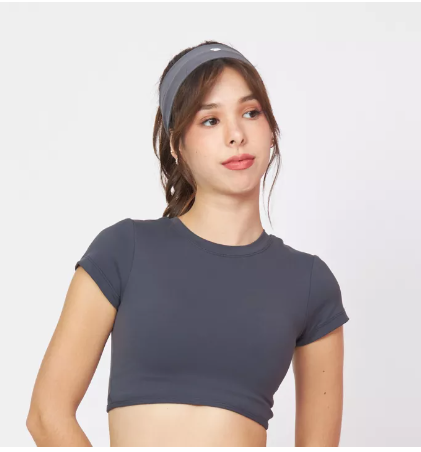VA98-[Peaches active] Soft flex Tshirt bra (Dawn) - เสื้อแขนสั้นเทาดำ / เสื้อออกกำลังกาย เสื้อผ้าโยคะ เล่นกีฬา