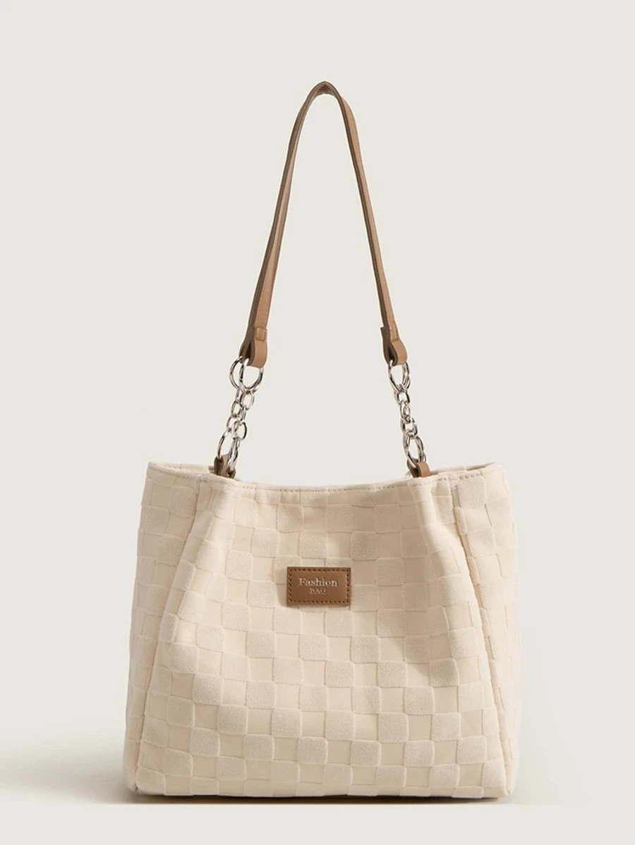 กระเป๋าสี่เหลี่ยม รายละเอียด แพทช์ตัวอักษร v-22