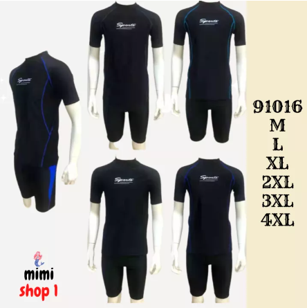 BIG50-91016 ชุดว่ายน้ำผู้ชาย เสื้อแขนสั้น กางเกง ขาสามส่วน พร้อมส่ง