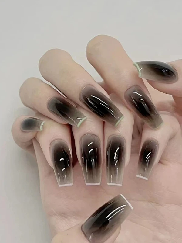 24 ชิ้น เล็บปลอม ทรงเหลี่ยม ยาว & ตะไบเล็บ 1 ชิ้น & เทป 1 แผ่น  ค-39