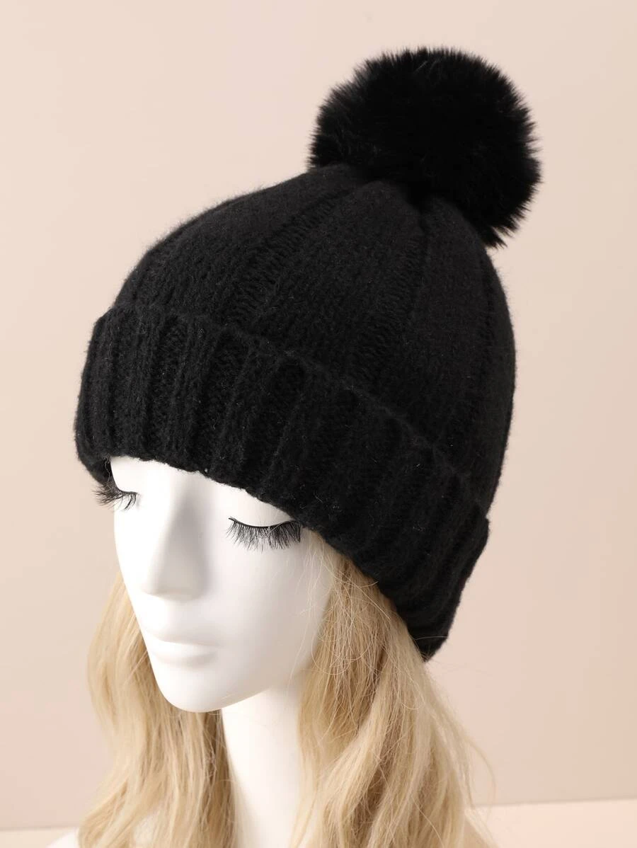 หมวกบีนนี่ ขอบพับ ปอมปอม ตกแต่ง  j-45