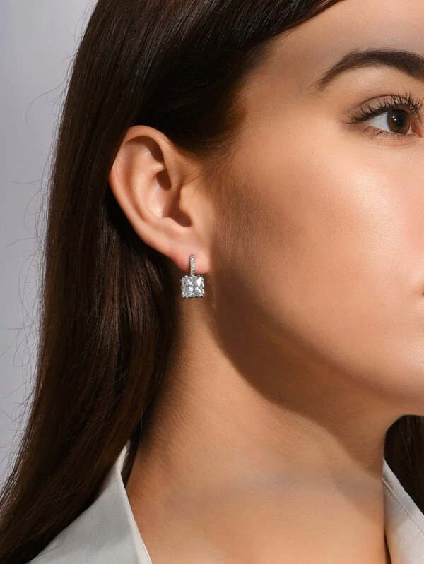 ต่างหู ตกแต่ง เรขาคณิต เพชรคิวบิกเซอร์โคเนีย e-16