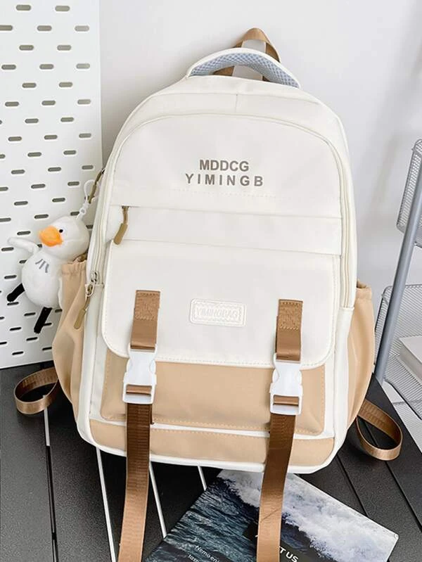 กระเป๋าเป้ คลาสสิค ทูโทน กราฟฟิค ตัวอักษร พร้อม จี้กระเป๋า ll-62