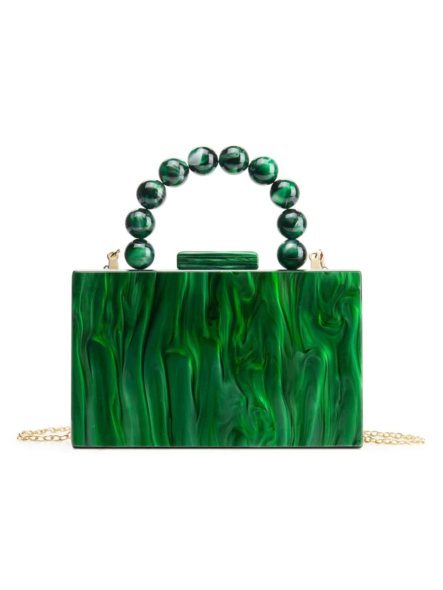 กระเป๋า แบบกล่อง มินิ ตกแต่ง ลูกปัด โซ่ v-84