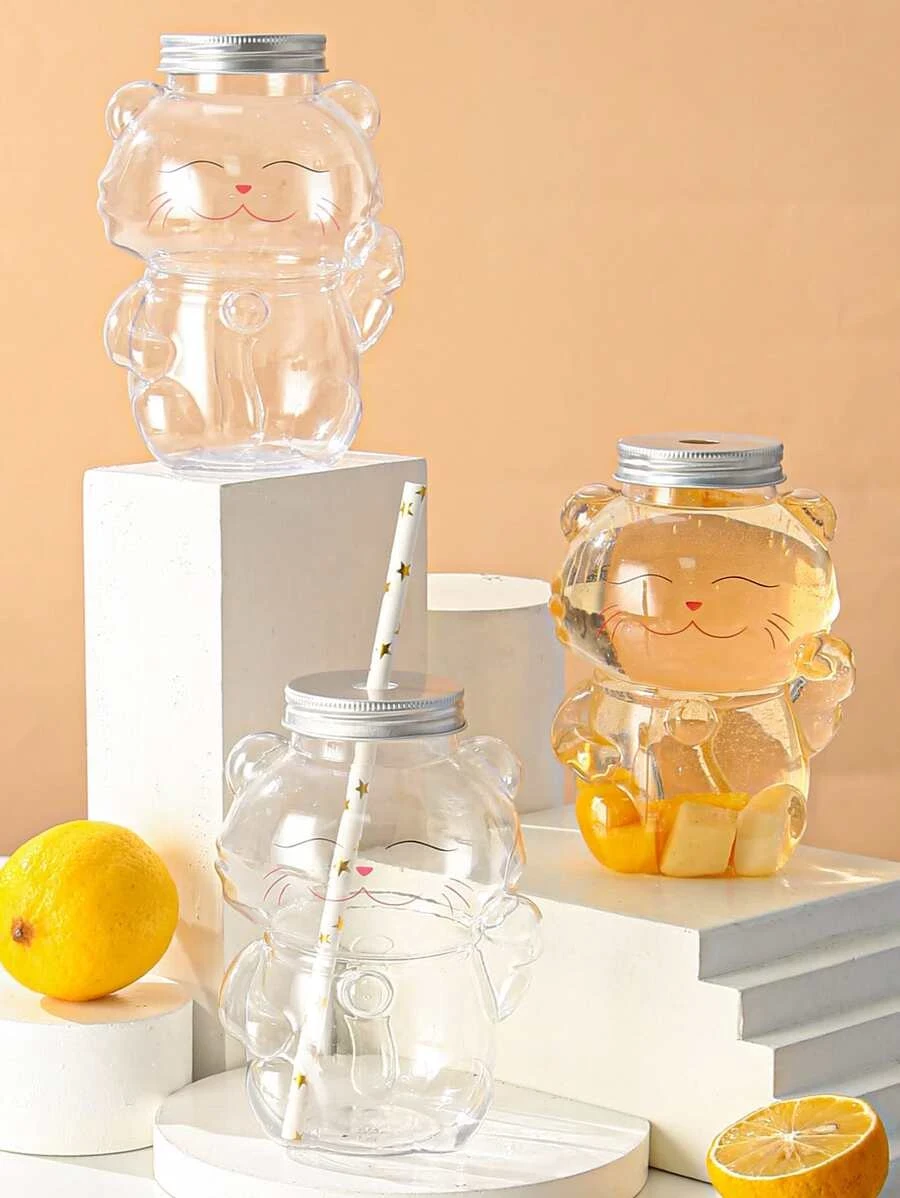 ขวดพร้อมฝา สัตว์เลี้ยง การ์ตูน น่ารัก การออกแบบ แมว สำหรับ กลางแจ้ง 1 ชิ้น  oo-209