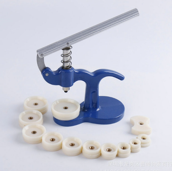 TH176-เครื่องมือซ่อมนาฬิกา เครื่องมือกดอัดฝาหลังนาฬิกาสำหรับการเปลี่ยนถ่าน (สีน้ำเงิน)。นาฬิกากรณีกด 12 ตายนาฬิกาคริสตัลด้านหน้