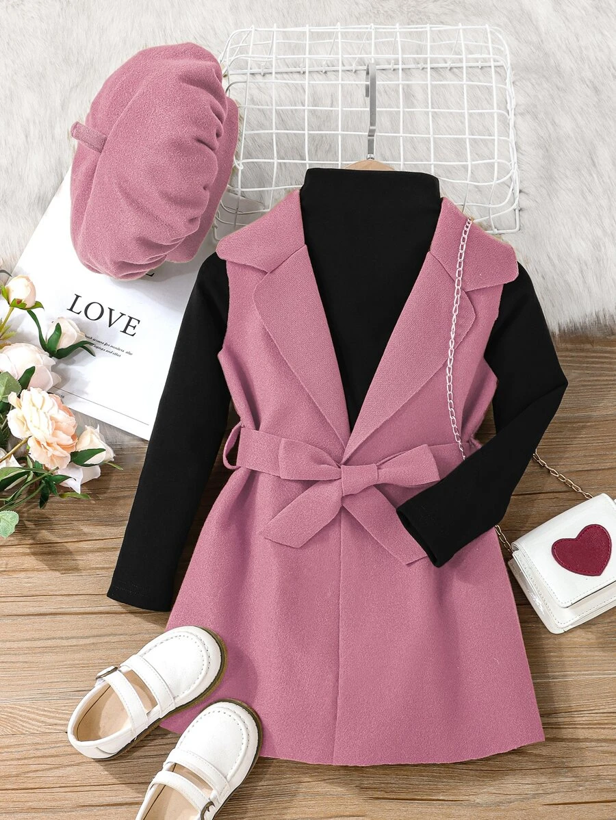 เสื้อยืด เด็กเล็กผู้หญิง สีพื้น และ โค้ท เสื้อกั๊ก สายผูกเอว และ หมวก  a-6