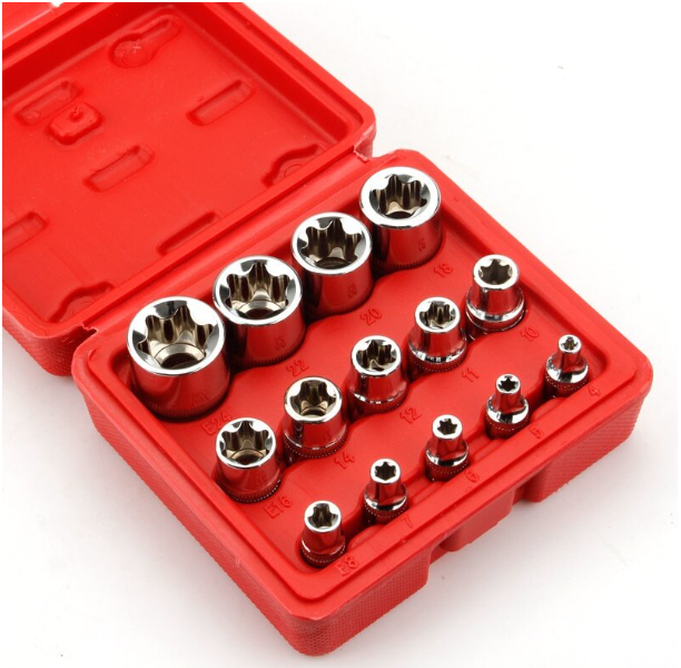 TH169-14pcs Torx ดอกไขควงหัวจีบเซทเต้ารับ DRIVER Torx ดอกไขควงหัวจีบซ็อกเก็ตชุดเครื่องมือชุดกล่อง 14PCS E TORX BIT SOCKET