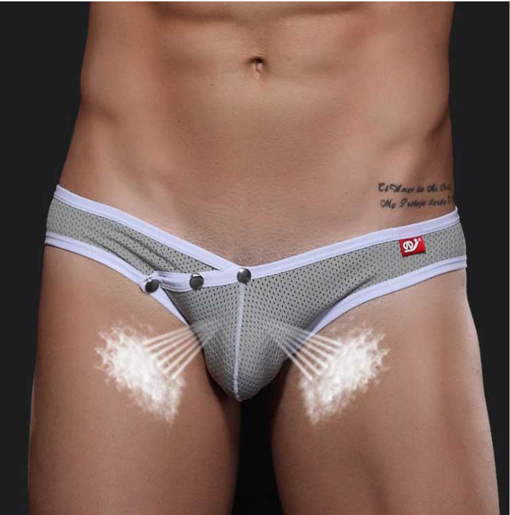 MH05-กางเกง ในชายเอวต่ำ สีเทาขอบสีขาว มีรูระบายอากาศใส่แล้วไม่ร้อน