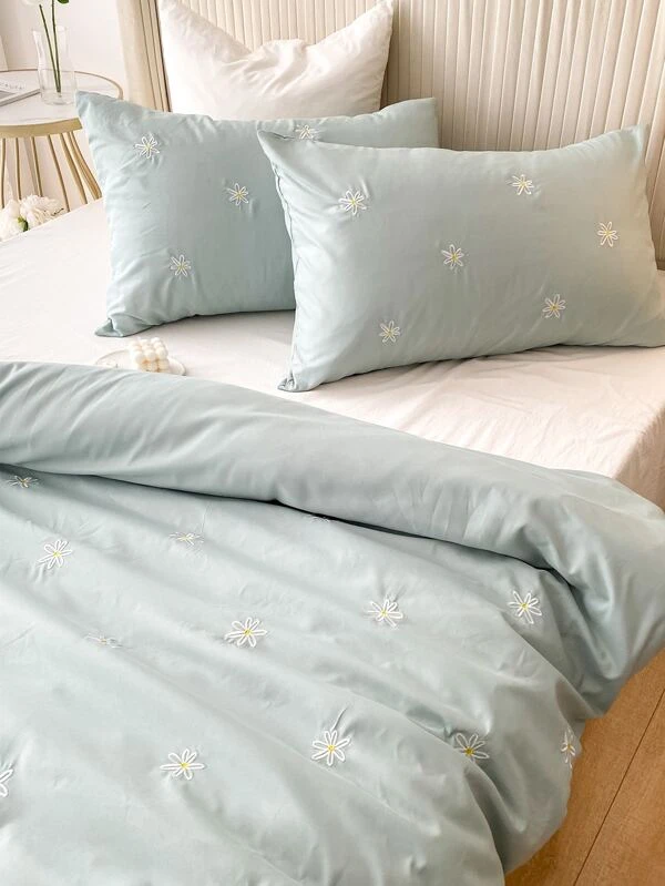 ปลอกผ้านวม ลายดอกไม้ ปักลาย (ไม่รวมไส้นวม) t-60