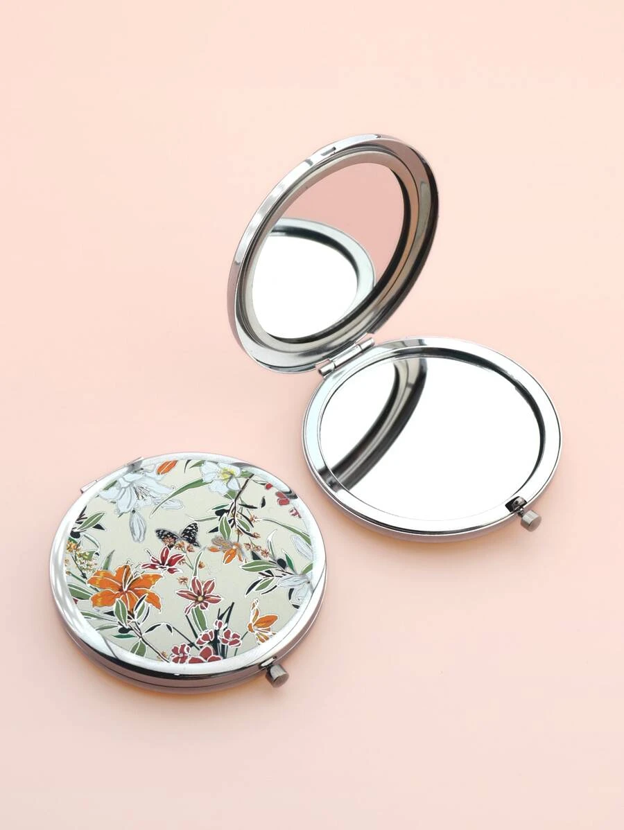 กระจกพับได้ กลม พิมพ์ลาย ดอกไม้ k-60