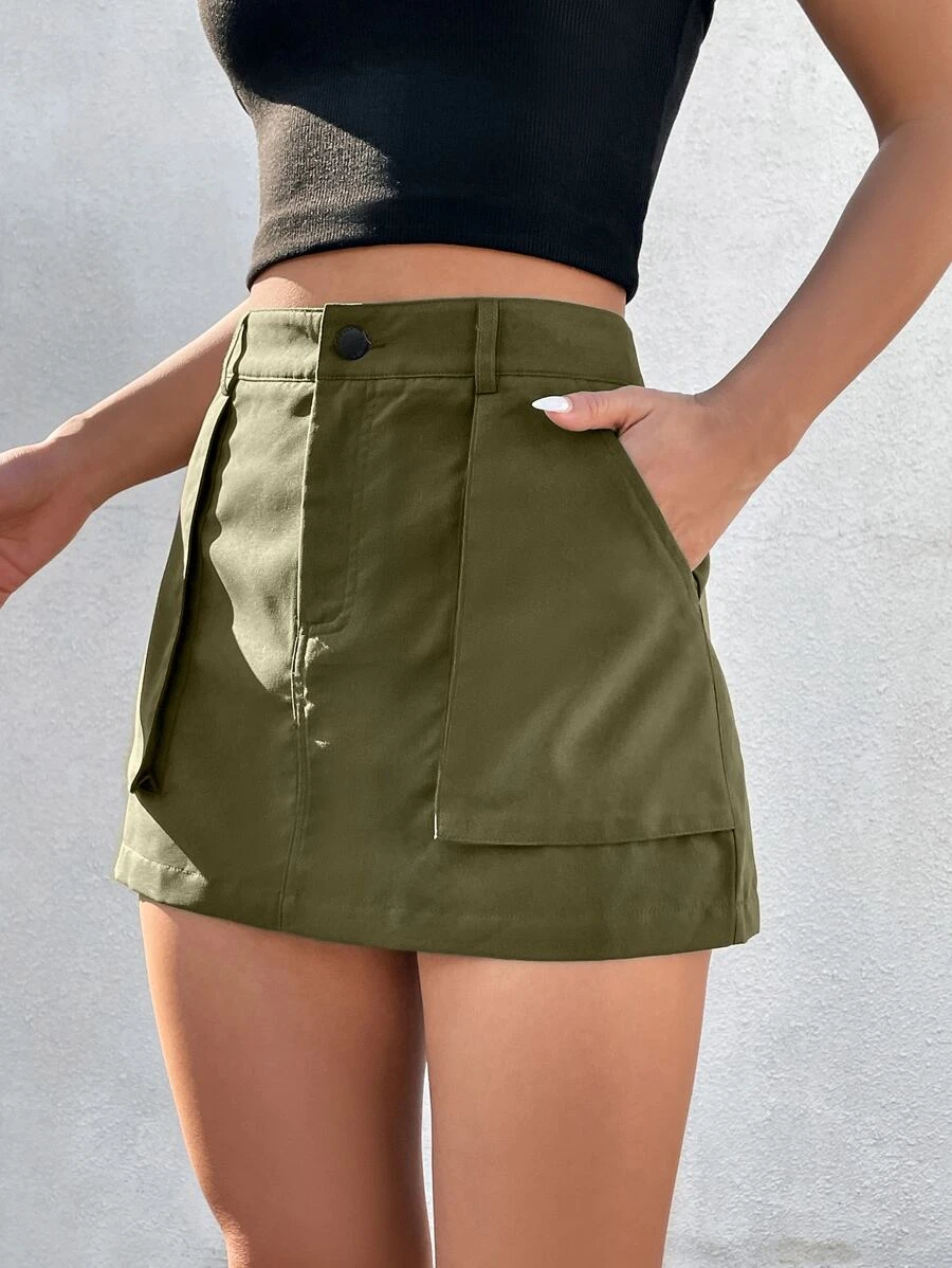 EZwear กระโปรง สีพื้น กระเป๋าแนวทแยง jj-56