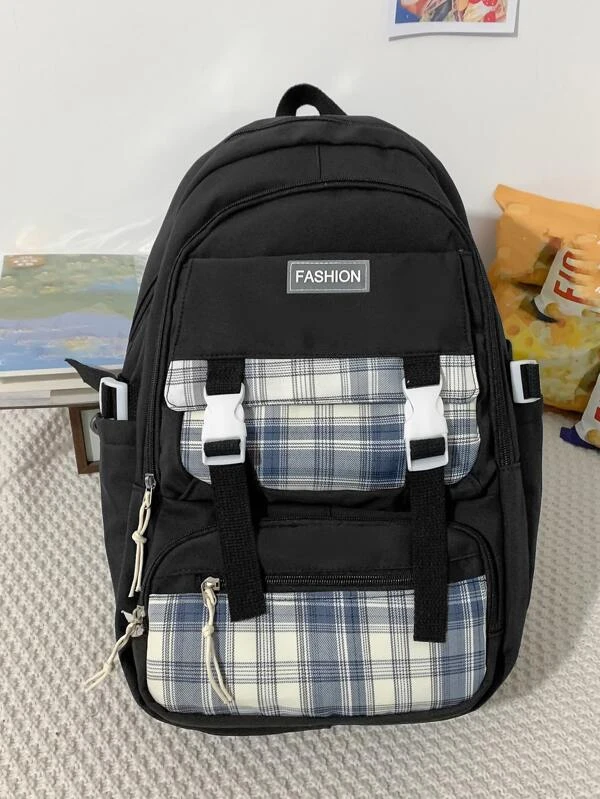 กระเป๋าเป้ คลาสสิค ลายสก็อต แพทช์ ตัวอักษร  ll-79