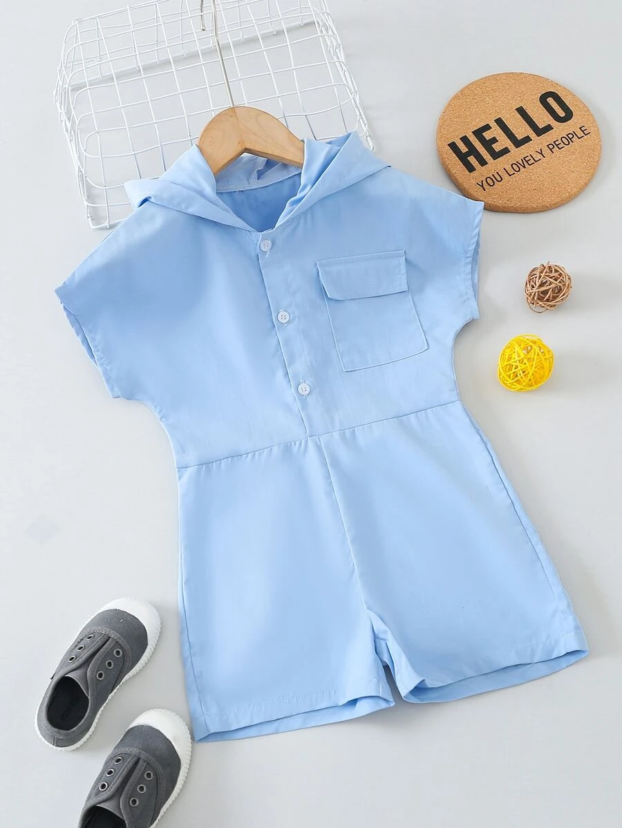 เด็กผู้ชายวัยหัดเดิน เสื้อรอมเปอร์ กระเป๋าพนัง ฮูด b-41