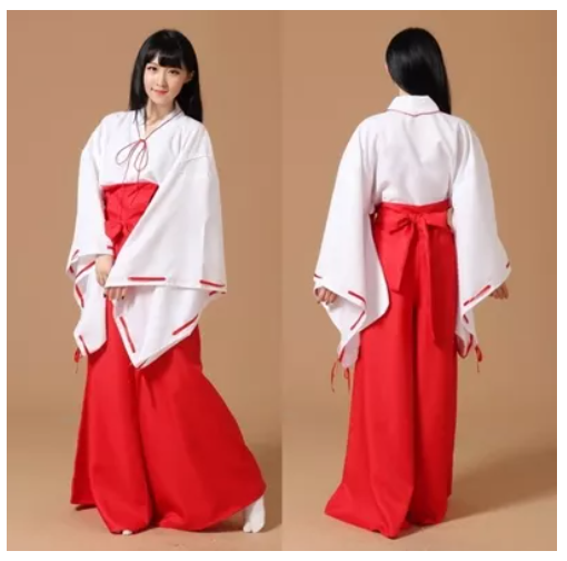 SE71@เซ็ทชุด+ถุงเท้า+รองเท้าเกี๊ยะ ชุดคิเคียว จาก อินุยาฉะ กิโมโน มิโกะ Dress for Kikyo Kimono miko Suit Inuyasha Costume Anime Cosplay Fancy Outfit