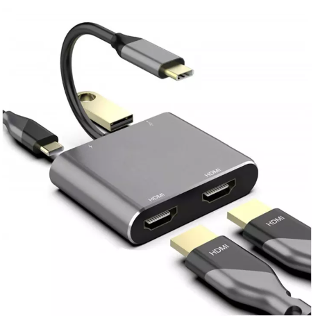 GE81-USB C Hub 4 in 1 Type C to HDMI+HDMI splitter 4K for MacBook Pro 2020, MacBook Air 2020, iPad Pro 2020, SAMSUNG S20+