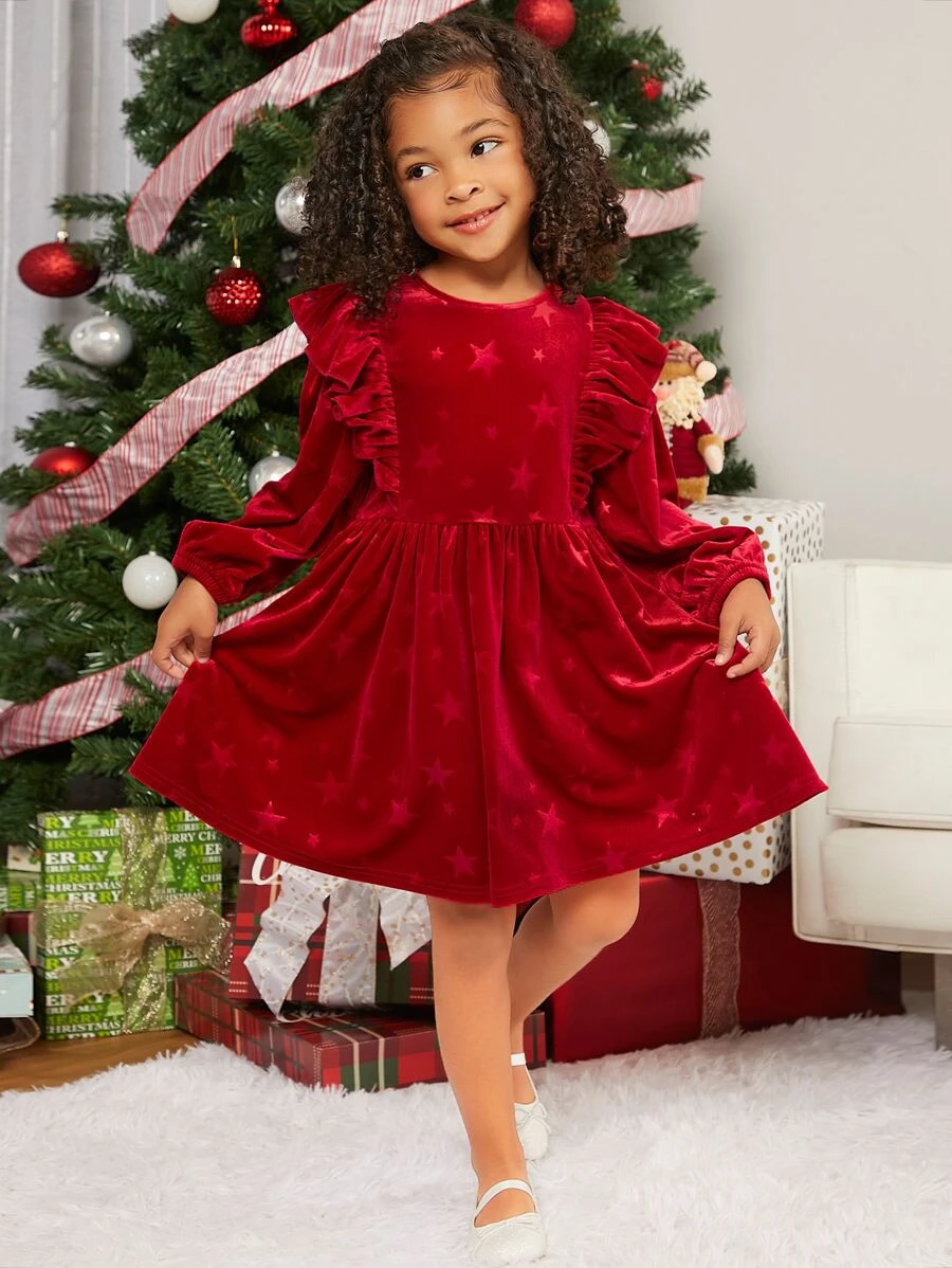 เด็กผู้หญิง เดรส ลายดาว นัวเนีย กำมะหยี่ 1 ชิ้น a-8