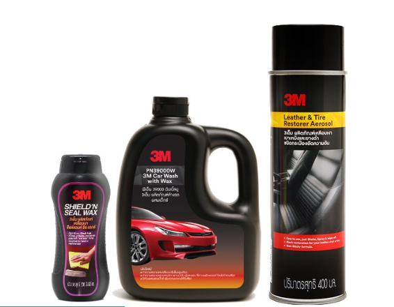 AC49-3M Set แชมพูล้างรถ ขนาด 1000 Ml. PN39000W + PN39041A เคลือบเบาะหนัง และยางรถยนต์ + Shield'N Seal Wax 236 มล.