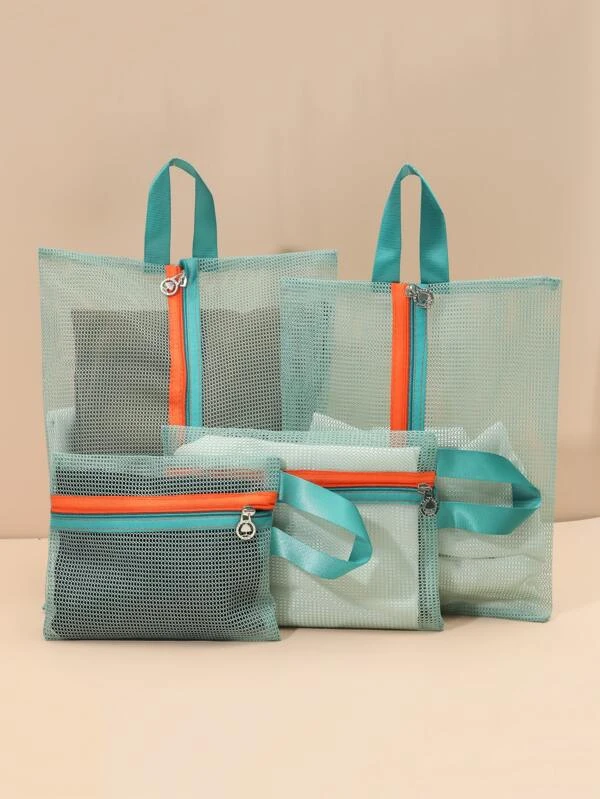 กระเป๋าเครื่องสำอาง 4 ชิ้น ผ้าโปร่ง  ค-29