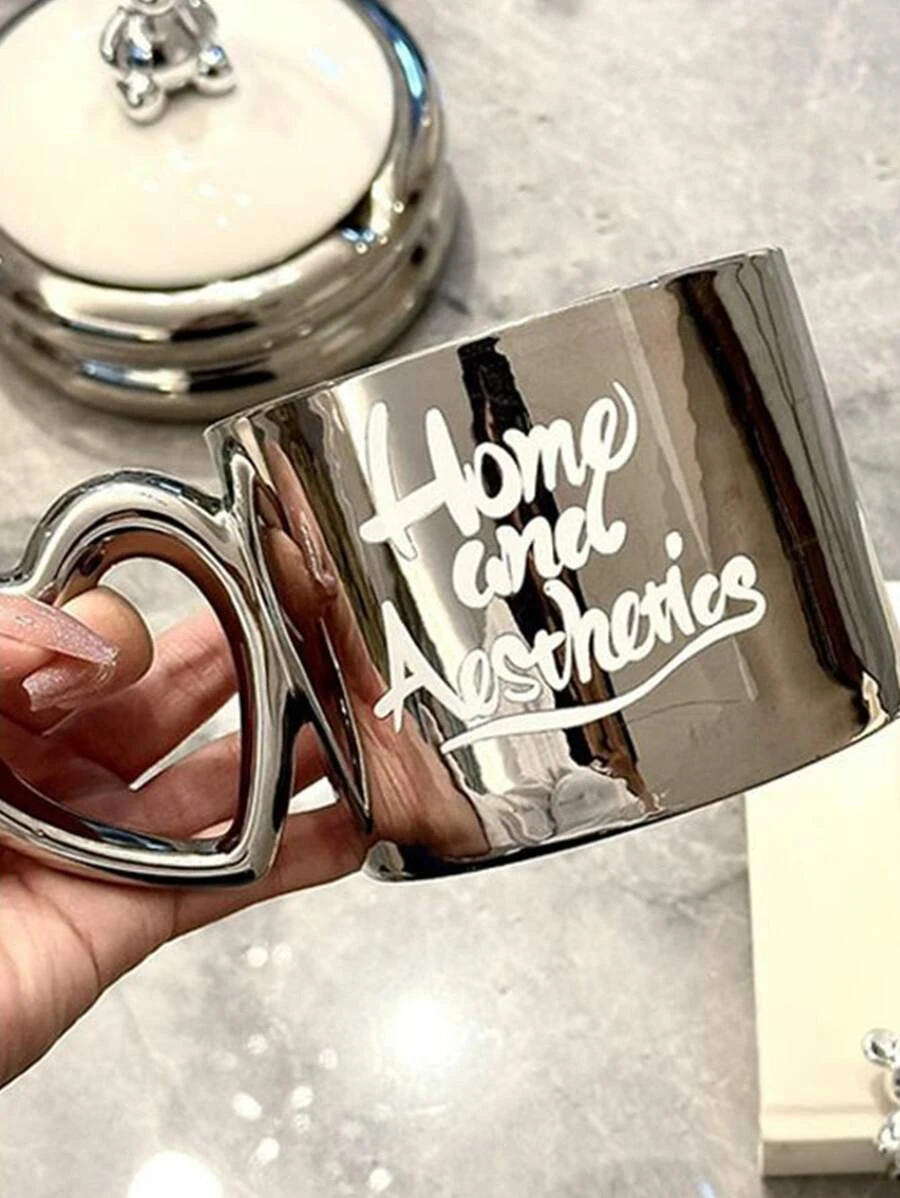 ถ้วย 1 ชิ้น ลายคราม (ไม่รวมช้อน) นอร์ดิก หูจับลายหัวใจ แก้วมัค สำหรับ ออฟฟิส  oo-142