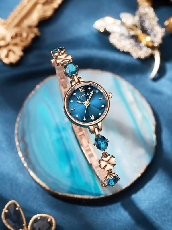 นาฬิกาควอทซ์ ตัวชี้ แบบกลม ตกแต่ง พลอยเทียม   น-89