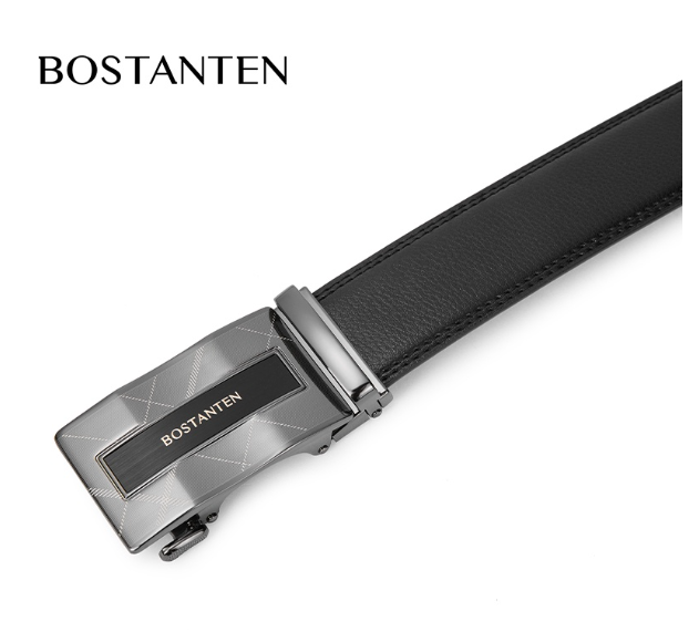 TOP74-[ส่งไวจากไทย] BOSTANTEN เข็มขัดหนังผู้ชายสีดําหัวเข็มขัดสี่เหลี่ยมหัวเข็มขัดอัตโนมัติคลาสสิกของขวัญกล่องของขวัญสากล