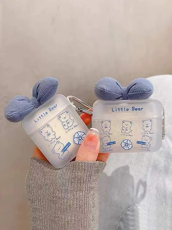 เคส เหมาะกับ Airpods ตกแต่ง โบว์ ลาย หมี การ์ตูน e-08