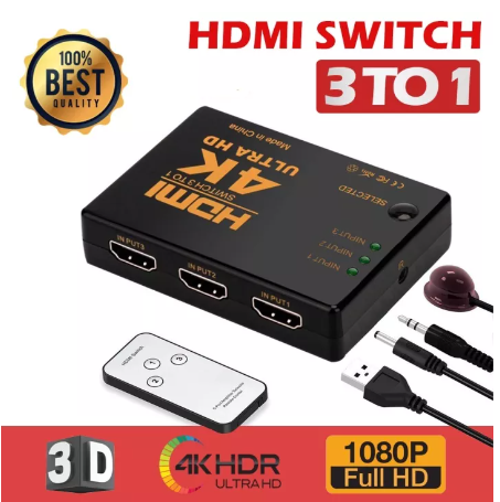 GE91-อุปกรณ์เพิ่มช่อง Ultra HD 4K x 2K 3in1 HDMI Switch Hub Splitter 3ช่อง เข้า3ออก1จอ Switcher สาย HDMI Full HD 1080P 3D