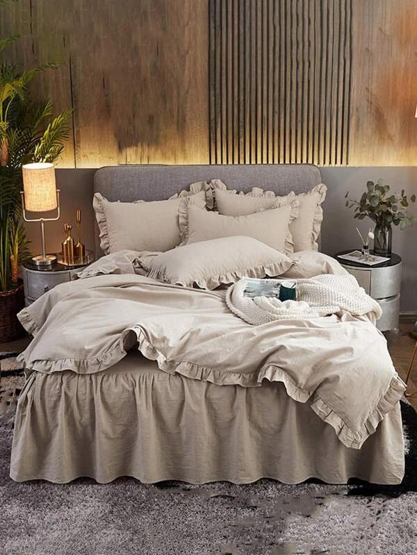 เซต ปลอกผ้านวม สีพื้น แต่งระบาย (ไม่รวมไส้นวม) t-87