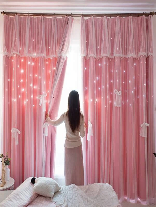 ผ้าม่าน ลายดวงดาว ลูกไม้  ผ173