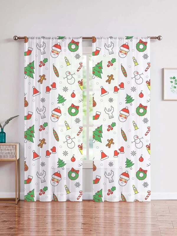 ผ้าม่าน ผ้าโปร่ง คริสต์มาส ภาพ การ์ตูน  ผ150