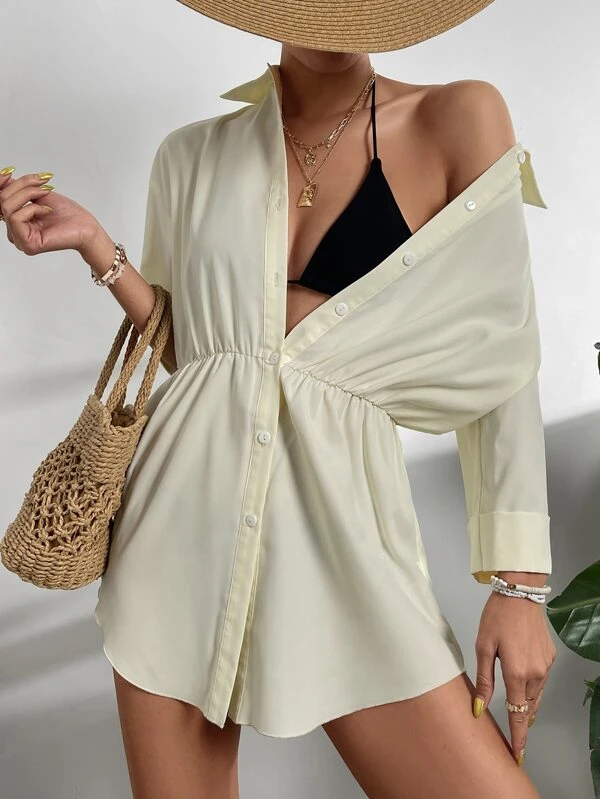 กิโมโน สีพื้น กระดุมด้านหน้า ไหล่ตก  mm-26