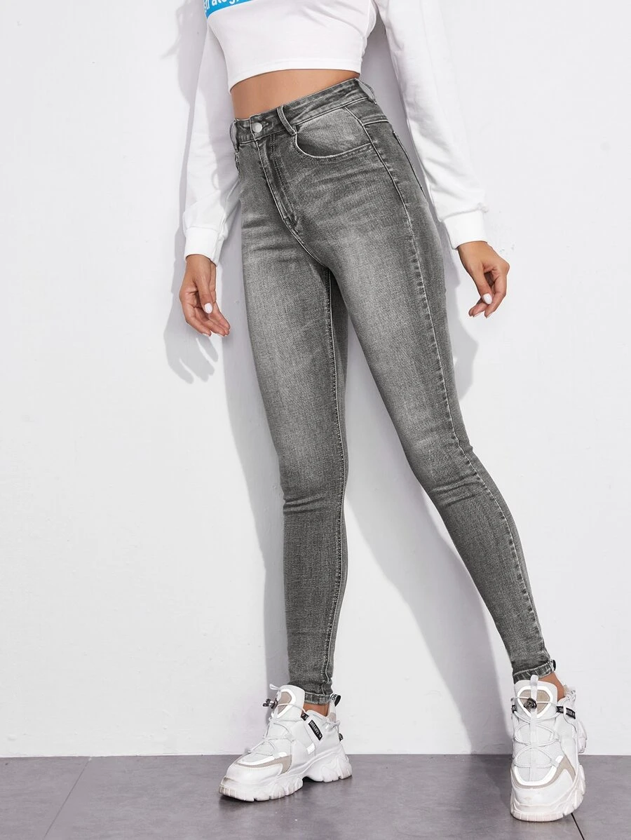 กางเกงยีนส์ สกินนี่ ซิปด้านใน เอวสูง  ee-59