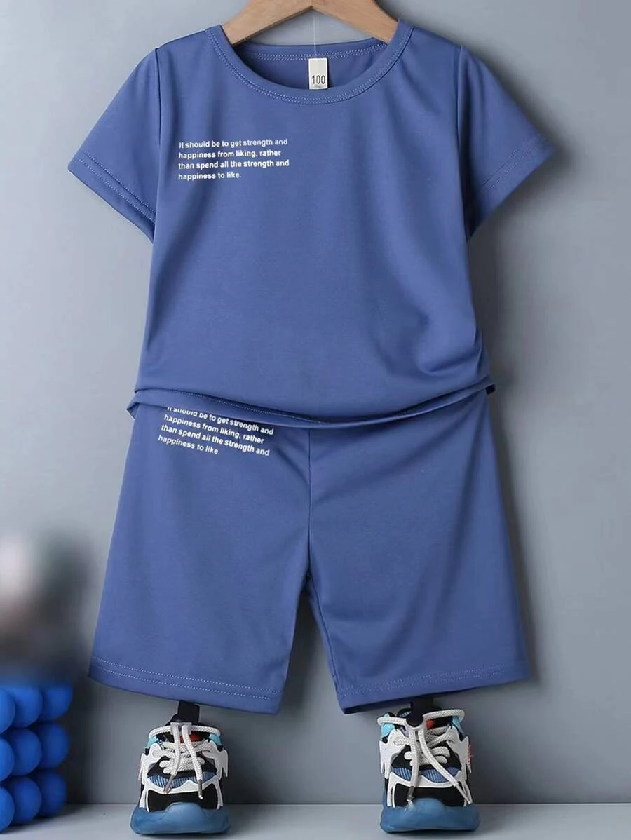 เด็กผู้ชาย เสื้อ tee & กางเกงขาสั้น พิมพ์ สโลแกน b-46